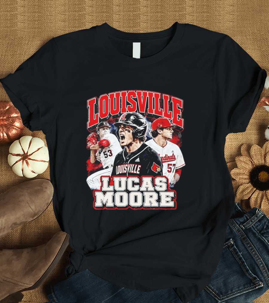 Lucas Moore Louisville Cardinals Baseball Players Dynamic Action T-Shirt