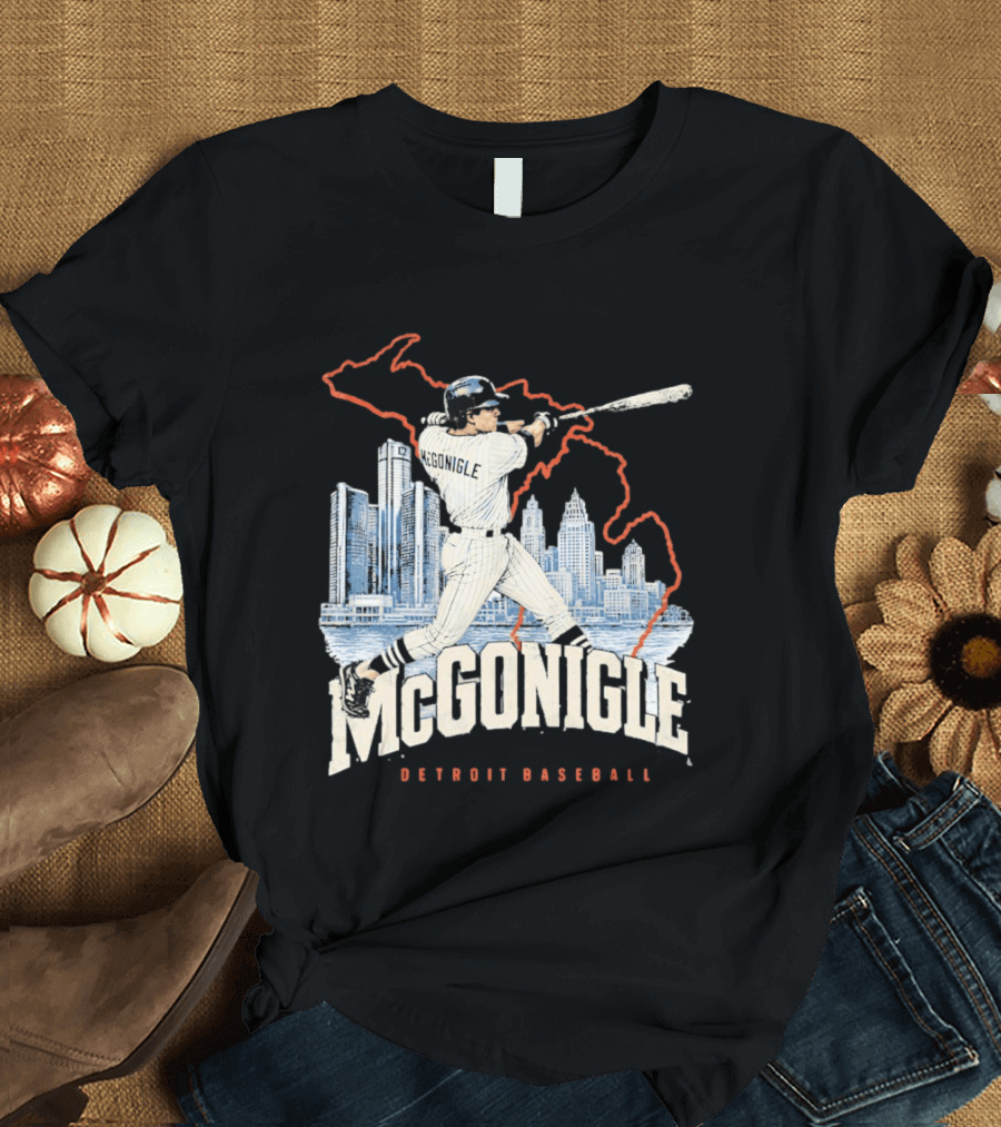 McGonigle Detroit Baseball Vintage Player Retro Skyline T-Shirt
