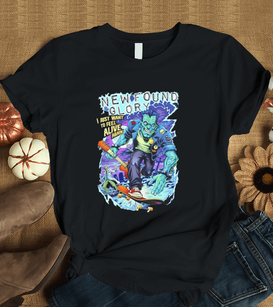New Found Glory I Just Want To Feel Alive Again Frankenstein Skateboard Zombie Punk T-Shirt