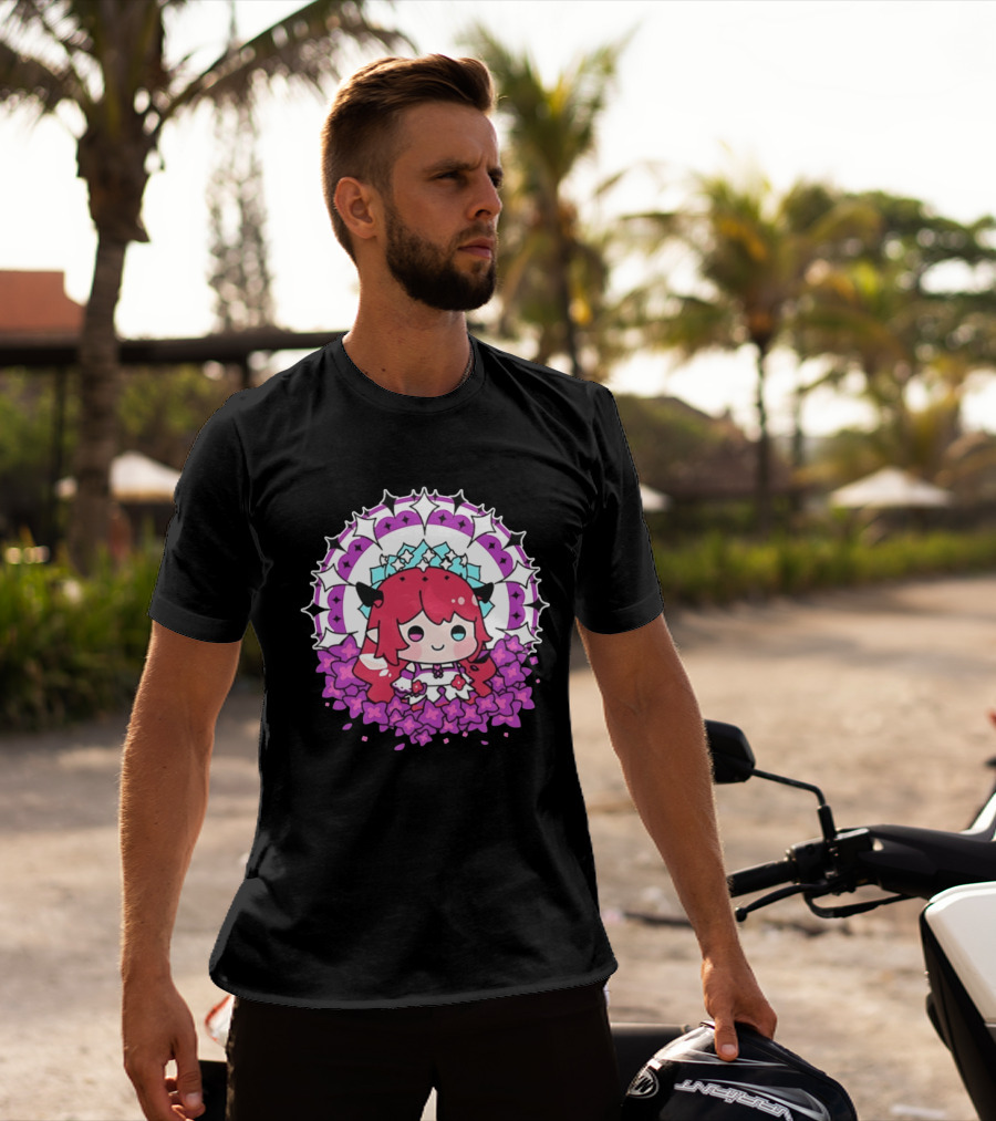 Chibi Hope Pink Hair Cute Anime Character Surrounded By Mandala And Flowers T-Shirt
