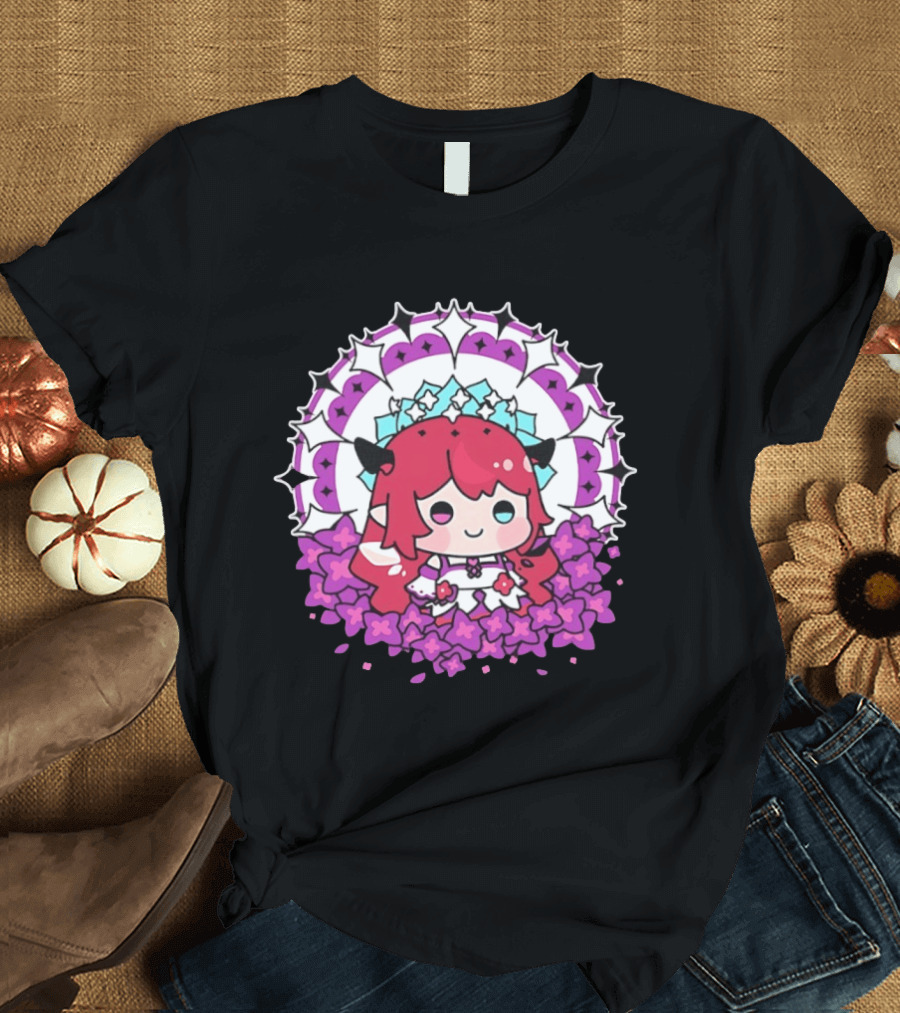 Chibi Hope Pink Hair Cute Anime Character Surrounded By Mandala And Flowers T-Shirt