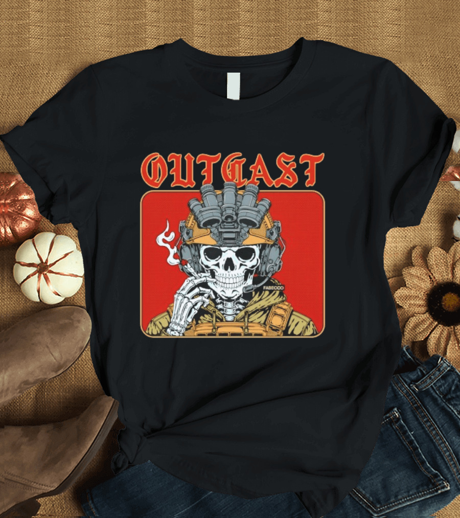 OUTGAST Skull Smoking With Night Vision Goggles FABECOO T-Shirt