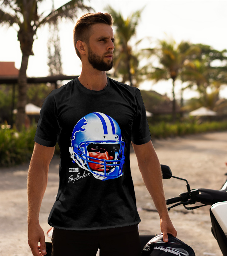 Barry Sanders Detroit Lions Helmet Signature Lions T-Shirt
