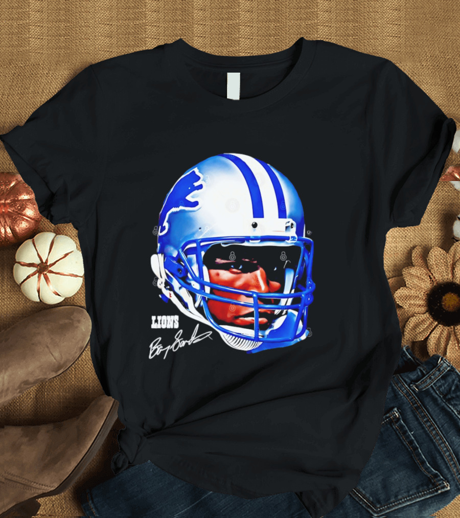 Barry Sanders Detroit Lions Helmet Signature Lions T-Shirt