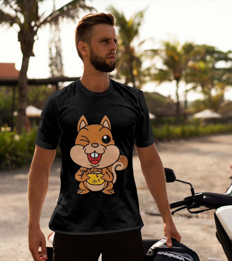 Cartoon Squirrel Holding Yellow Object With "dre" T-Shirt
