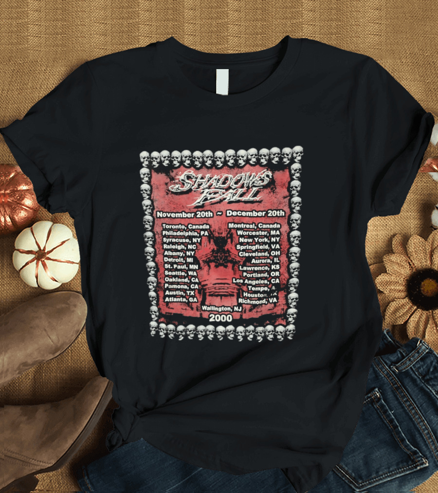 Shadows Fall 2000 Tour Dates Skull Border November December Toronto Montreal New York Los Angeles T-Shirt