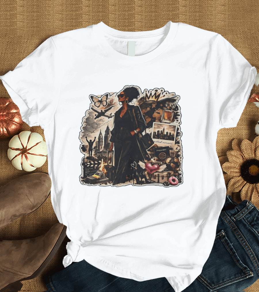 Stylish Woman Traveling With Passport Perfect Moments World Adventure T-Shirt