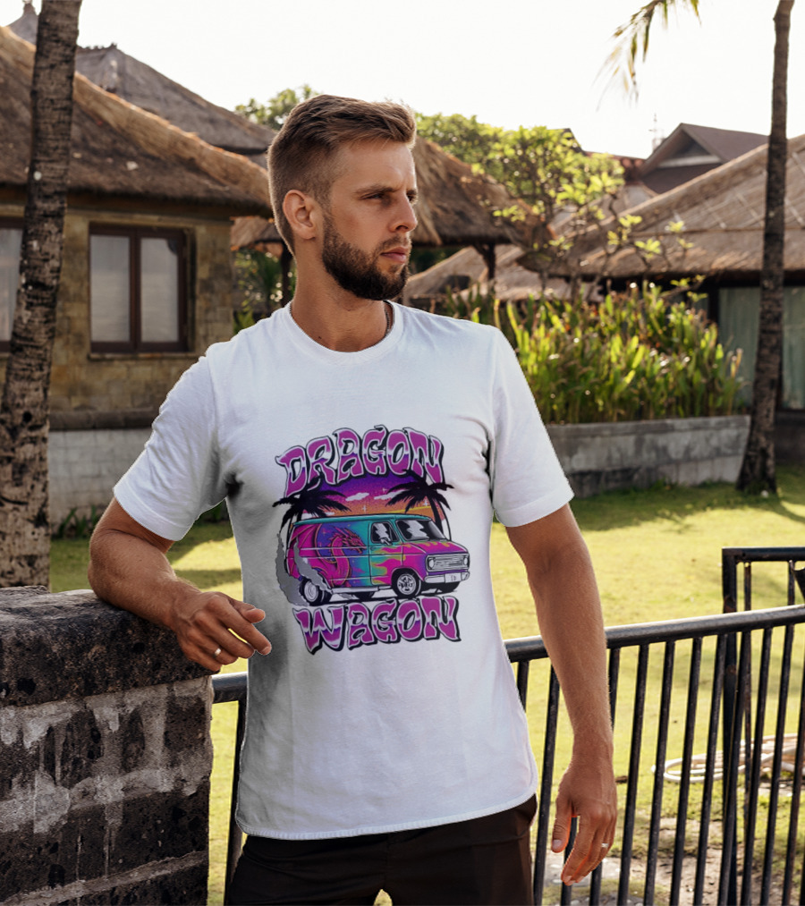 Dragon Wagon Van Tie Dye Sunset With Palm Trees T-Shirt