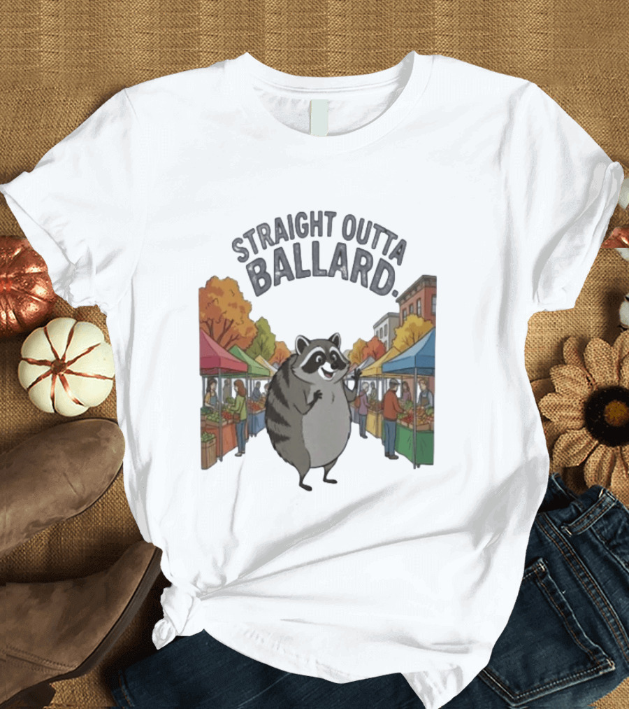 Straight Outta Ballard Raccoon At Farmers Market Scene T-Shirt