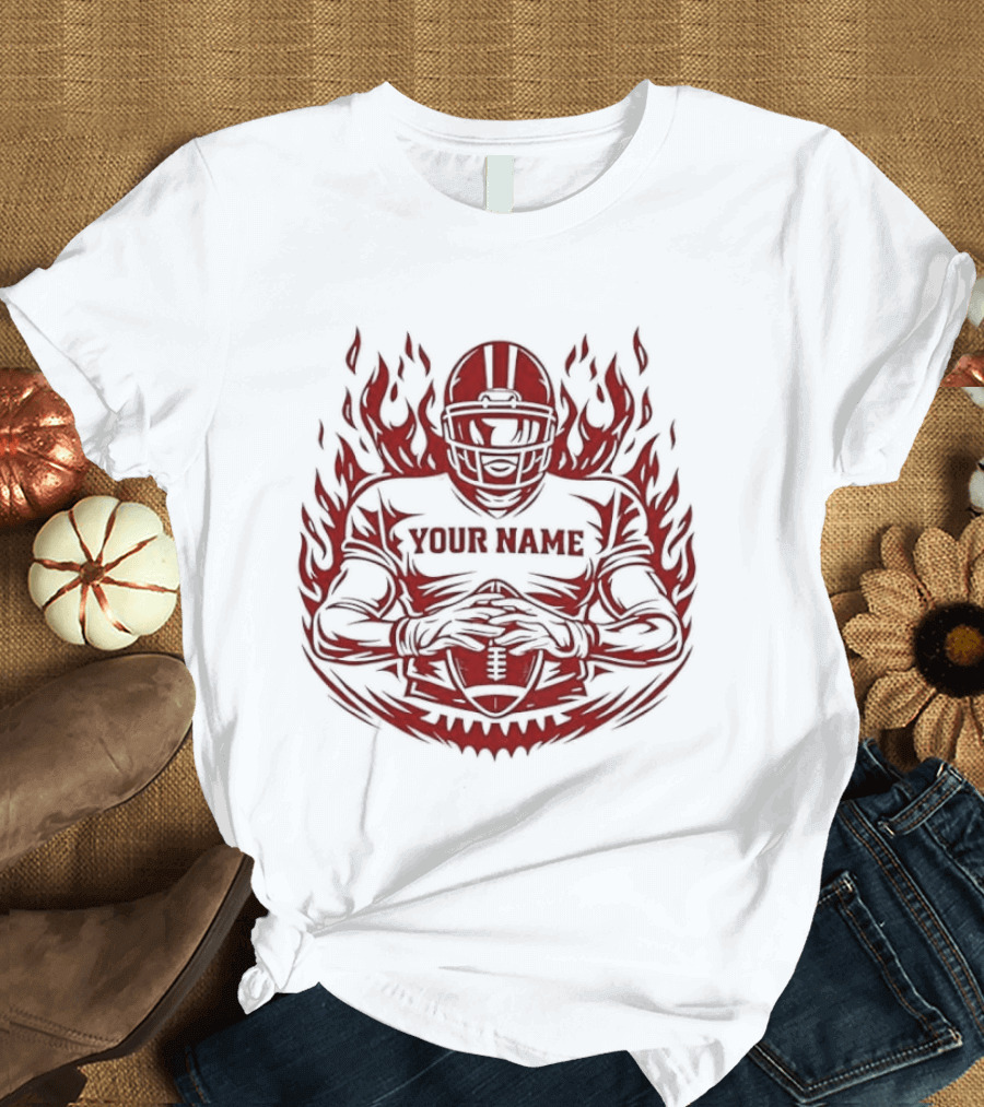 Personalized Your Name Football Player Flames Jersey T-Shirt