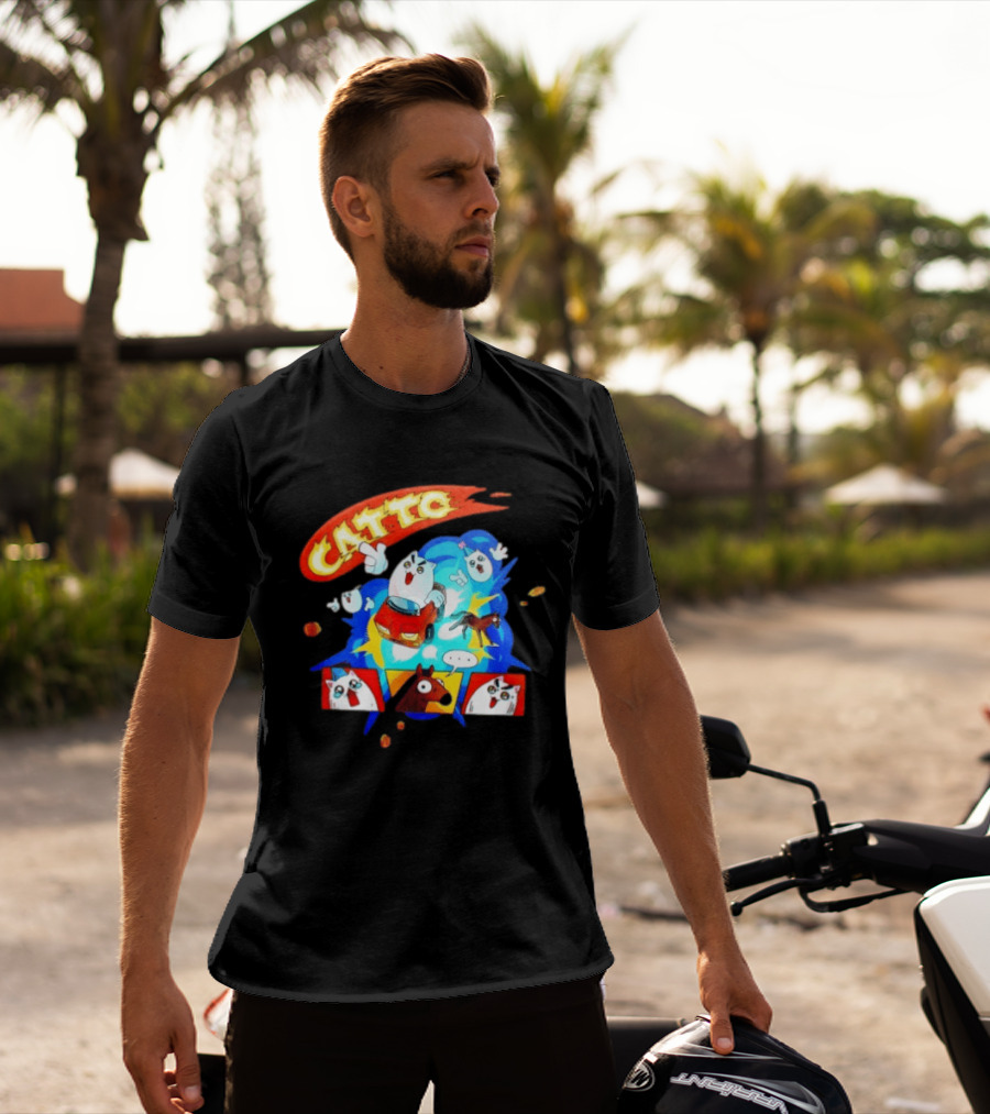 Catto Cartoon Cat Driving A Car With Funny Expressions And Comic Style Panels T-Shirt