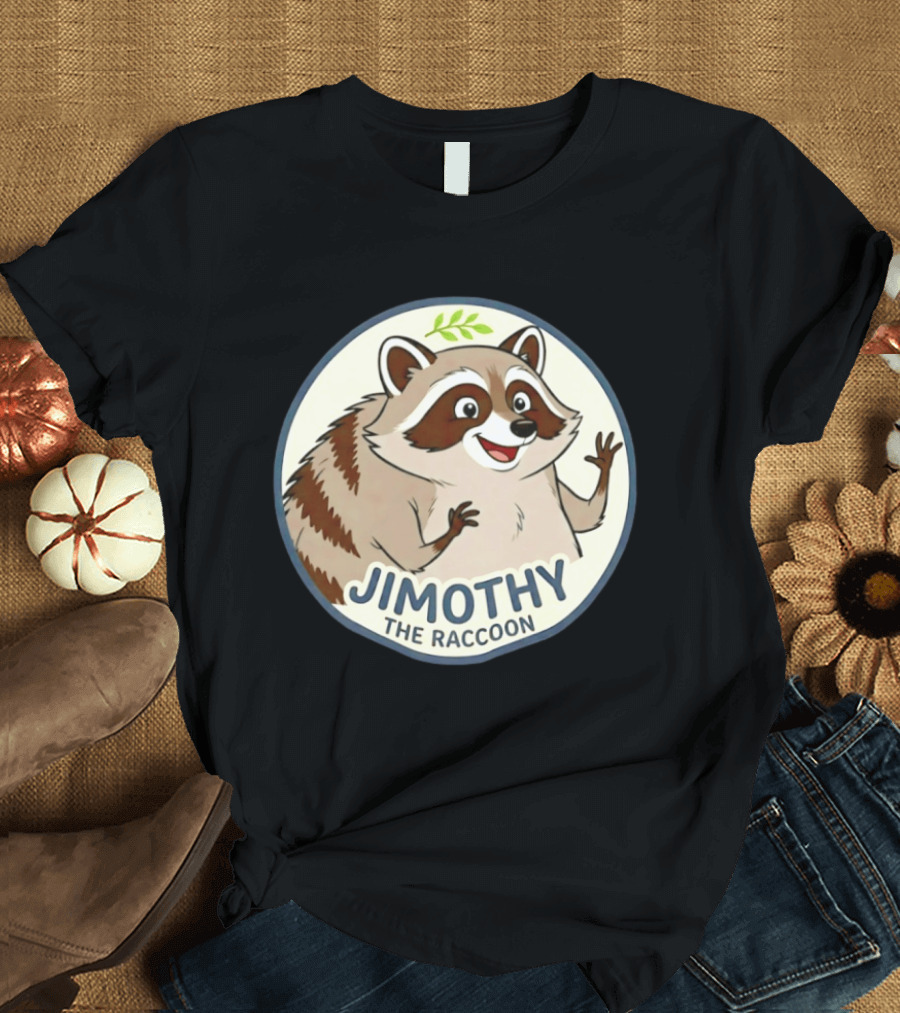 Jimothy The Raccoon Friendly Cartoon Character With Leaf Motif T-Shirt
