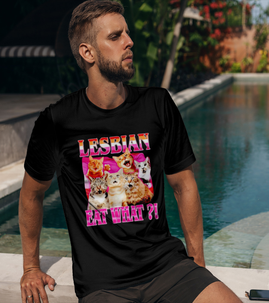 Lesbian Eat What Cats Meme Pride Flag Cats T-Shirt