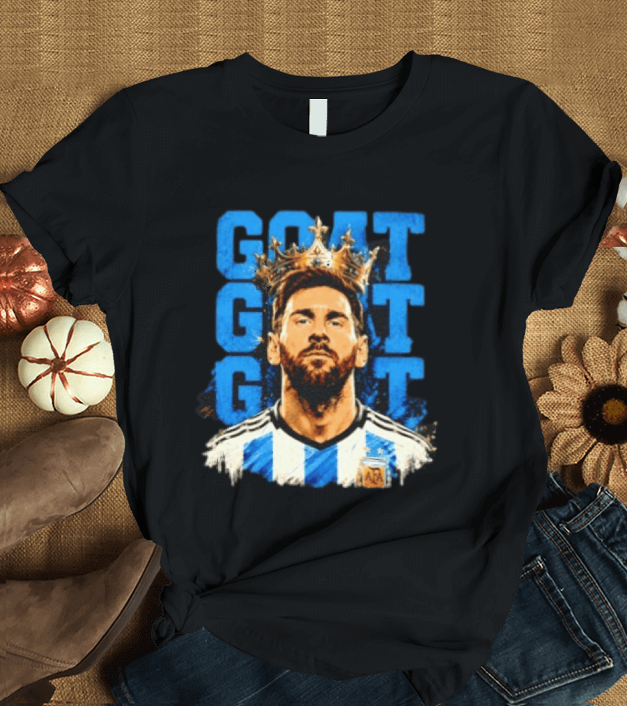 Lionel Messi GOAT Crown Argentina Football Team T-Shirt