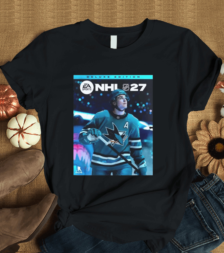 EA Sports NHL 27 Deluxe Edition Macklin Celebrini San Jose Sharks Cover Athlete T-Shirt