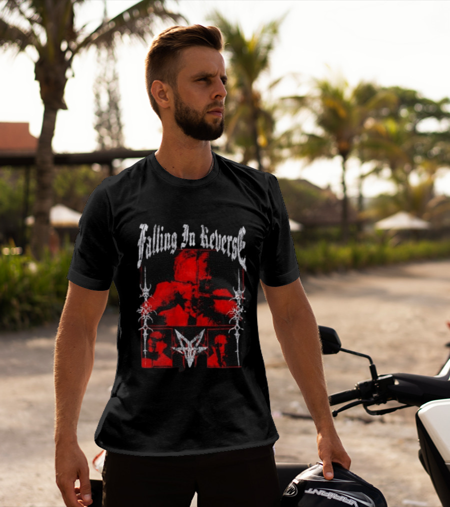 Falling In Reverse Band Distressed Red And Black Gothic T-Shirt
