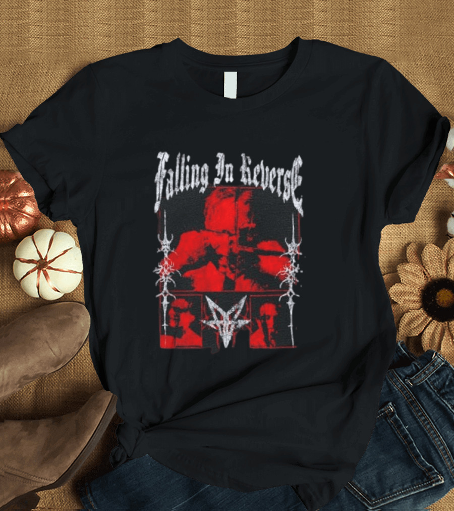 Falling In Reverse Band Distressed Red And Black Gothic T-Shirt