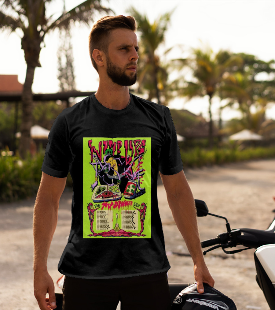 Wine Lips TV Dinner Tour 2026 Canada USA Neon Zombie Concert T-Shirt