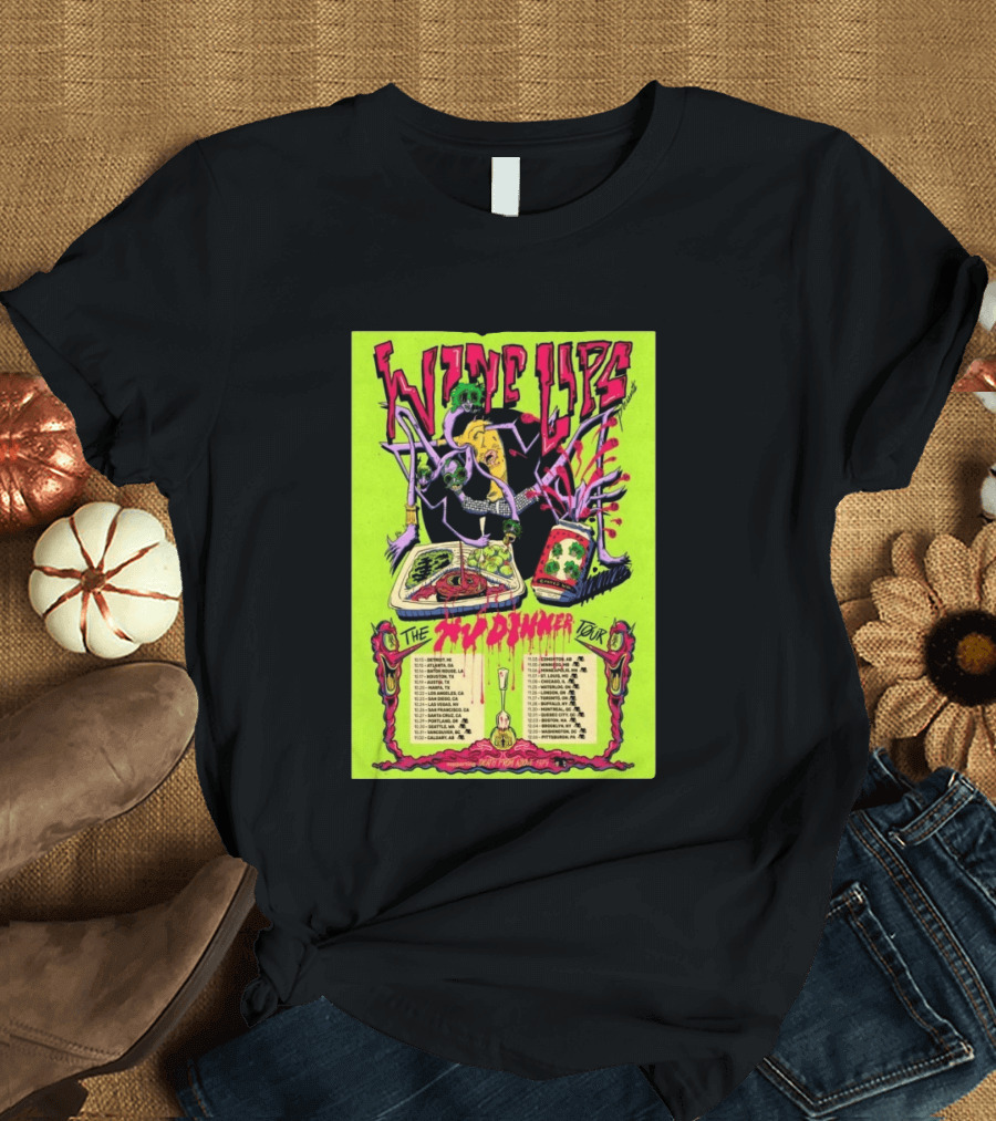 Wine Lips TV Dinner Tour 2026 Canada USA Neon Zombie Concert T-Shirt