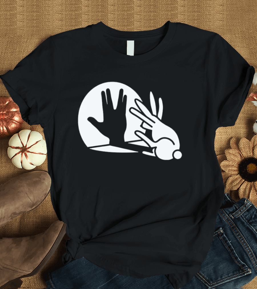 Hand Shadow Bunny Puppet Shadows Playful Gesture T-Shirt
