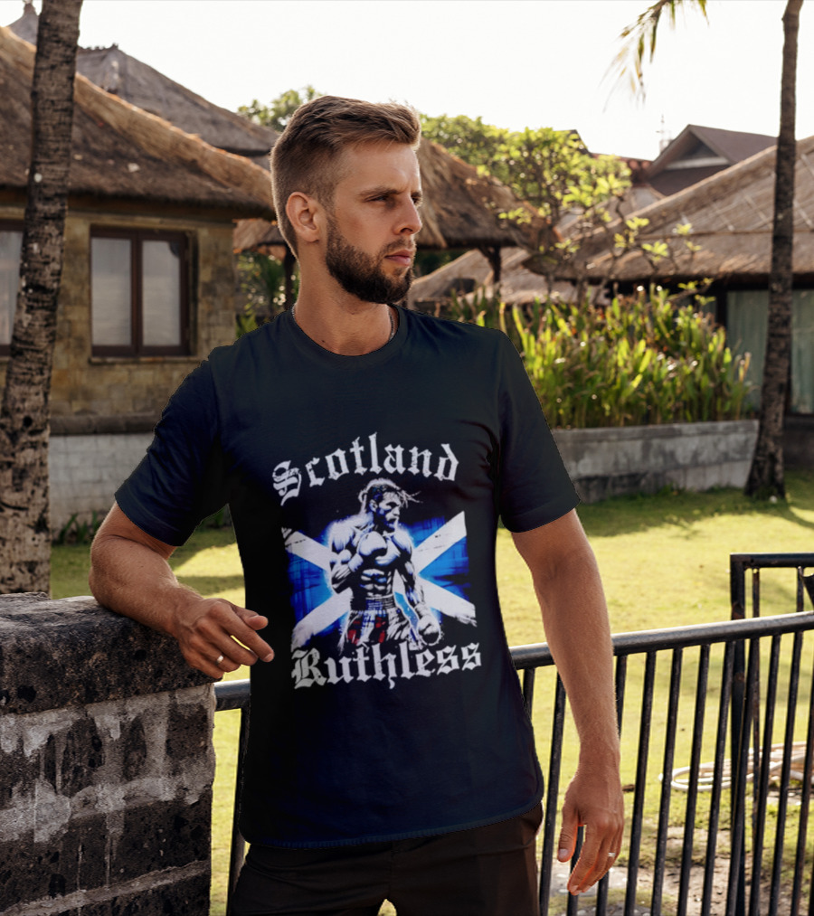 Scotland Ruthless Fighter With Scottish Cross Flag T-Shirt