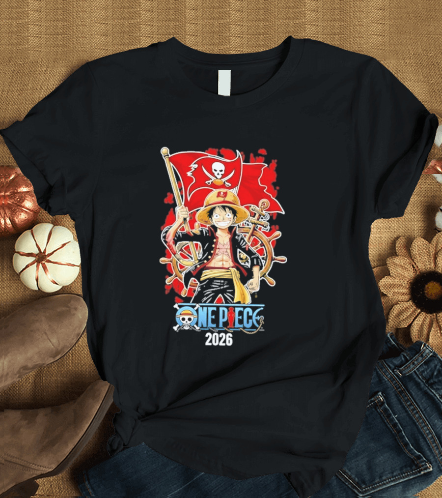 Tampa Bay Buccaneers One Piece Luffy 2026 Pirate Flag Adventure T-Shirt