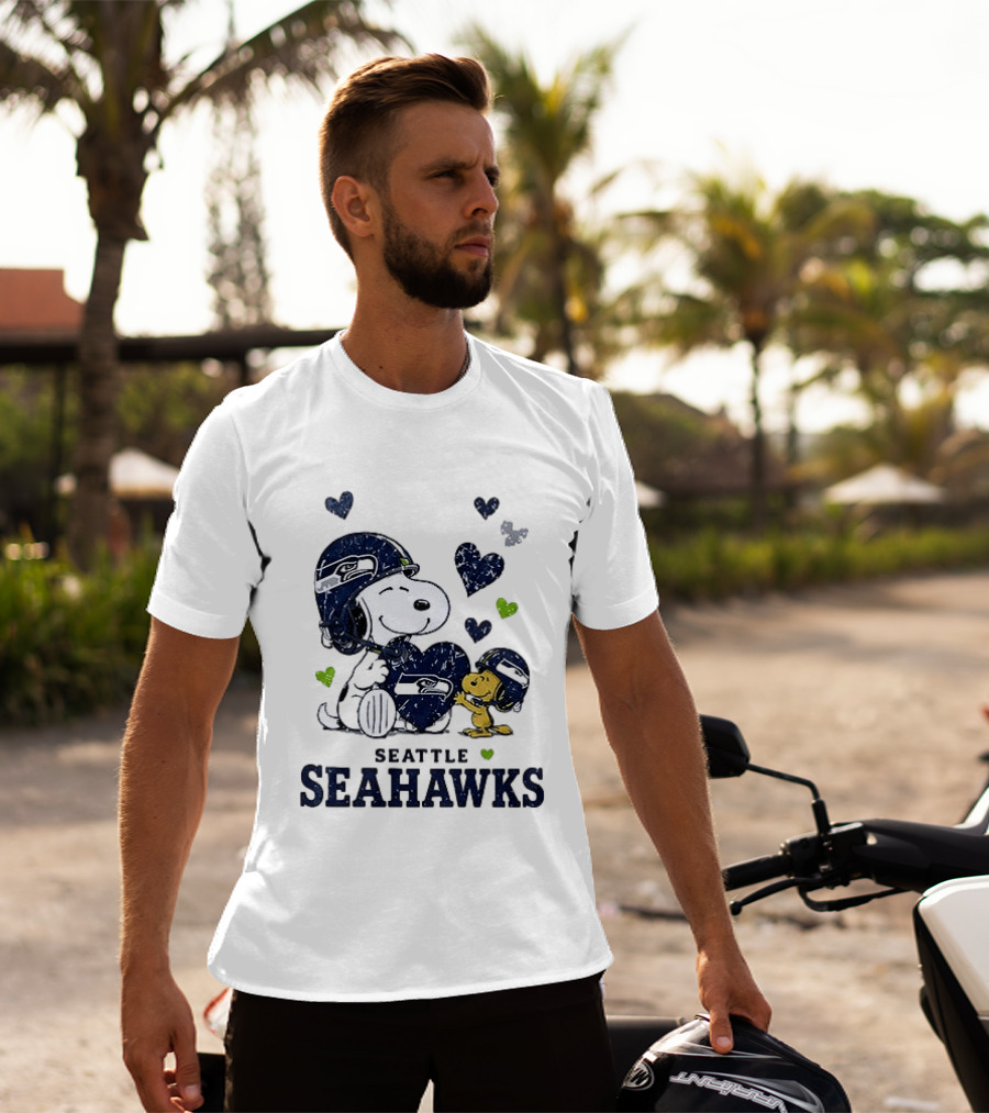 Seattle Seahawks Snoopy Peanuts Love Laughter Hearts T-Shirt