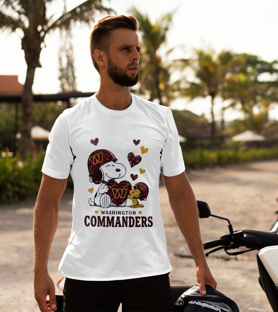 Washington Commanders Peanuts Snoopy Woodstock Love Laughter Hearts T-Shirt