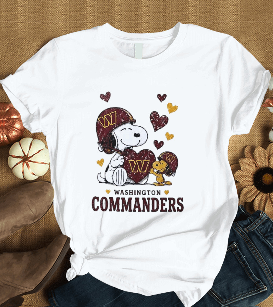 Washington Commanders Peanuts Snoopy Woodstock Love Laughter Hearts T-Shirt