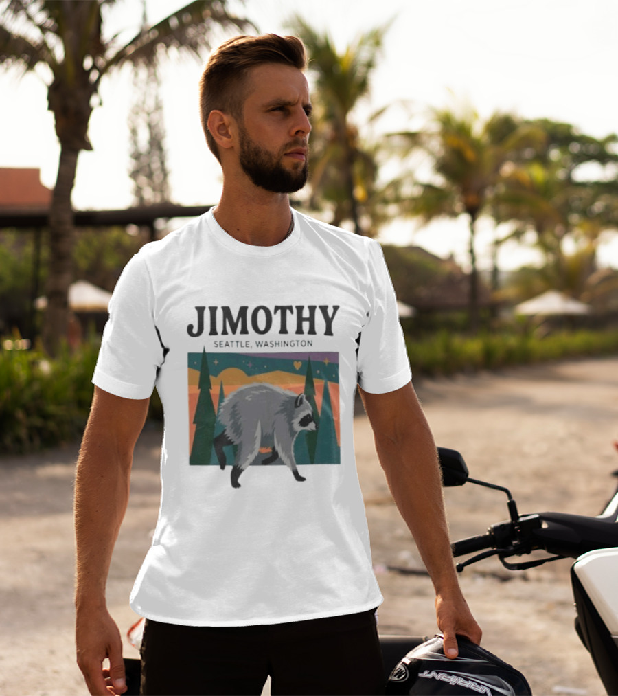 Jimothy Raccoon Seattle Washington Pacific Northwest Forest Scene T-Shirt