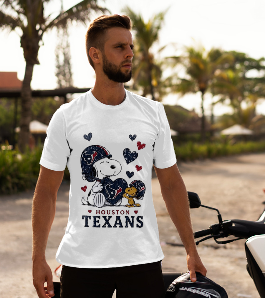 Houston Texans Peanuts Snoopy Woodstock Love Hearts T-Shirt