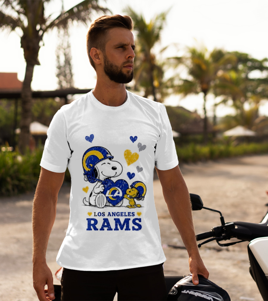 Los Angeles Rams Peanuts Snoopy Love Laughter Hearts T-Shirt