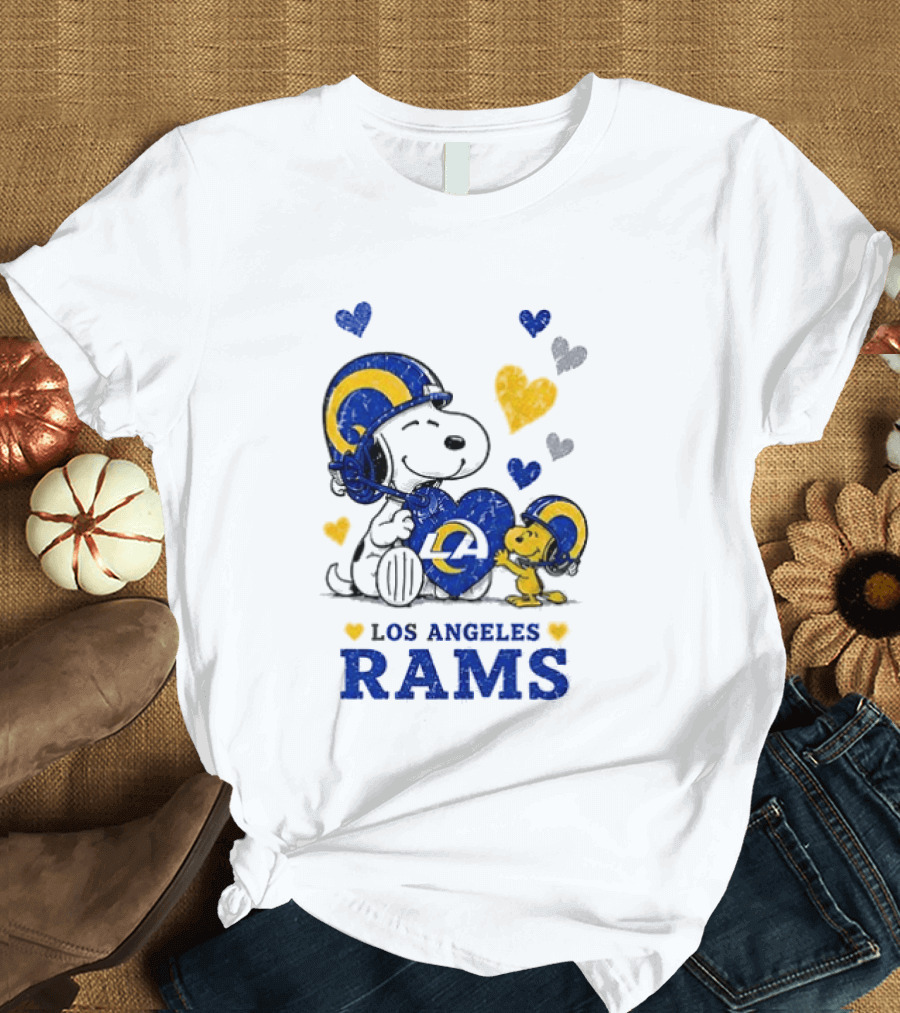 Los Angeles Rams Peanuts Snoopy Love Laughter Hearts T-Shirt