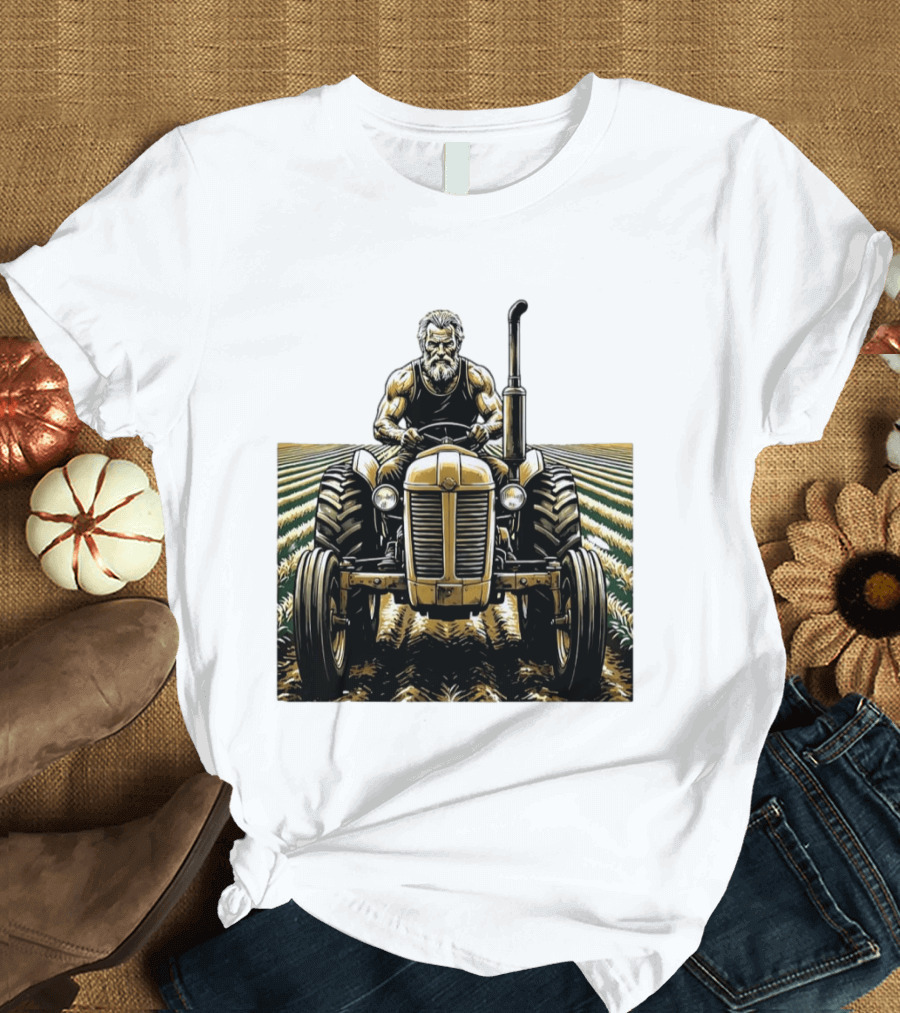 Muscular Farmer Tractor Field T-Shirt