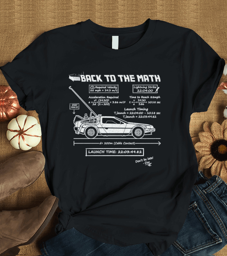 Back To The Math DeLorean Time Machine Flux Capacitor Equations Blueprint T-Shirt