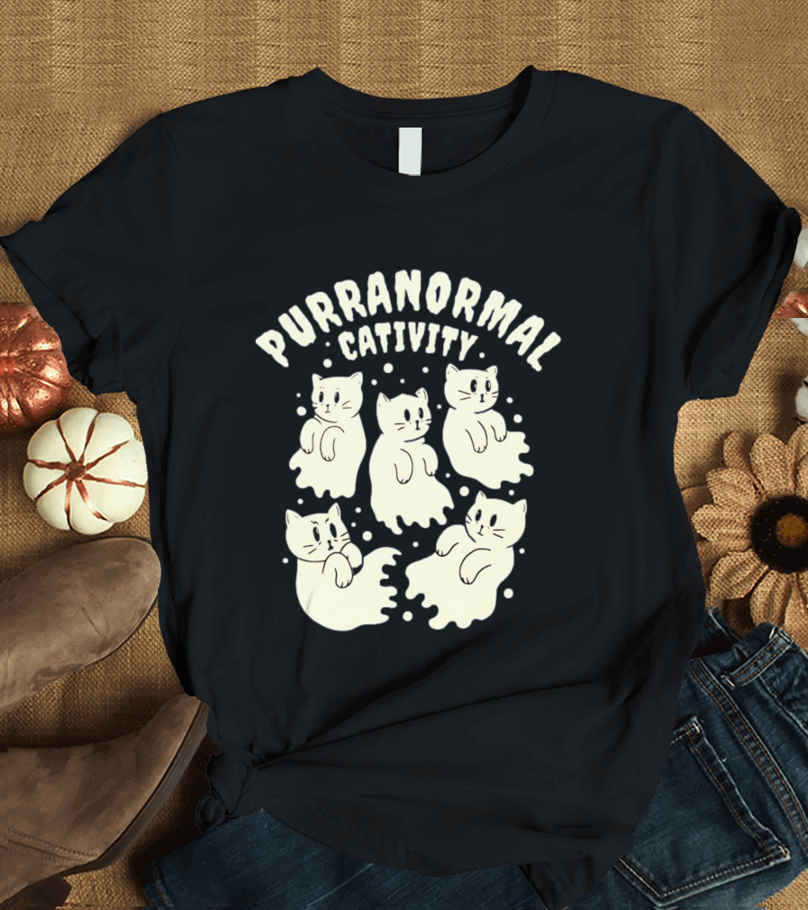 Purranormal Cativity Ghost Cats Design Halloween Cats T-Shirt