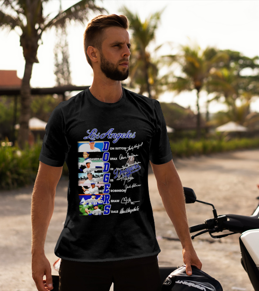 Los Angeles Dodgers Don Sutton Sandy Koufax Duke Snider Gil Hodges Jackie Robinson Clayton Kershaw Don Drysdale Signatures T-Shirt