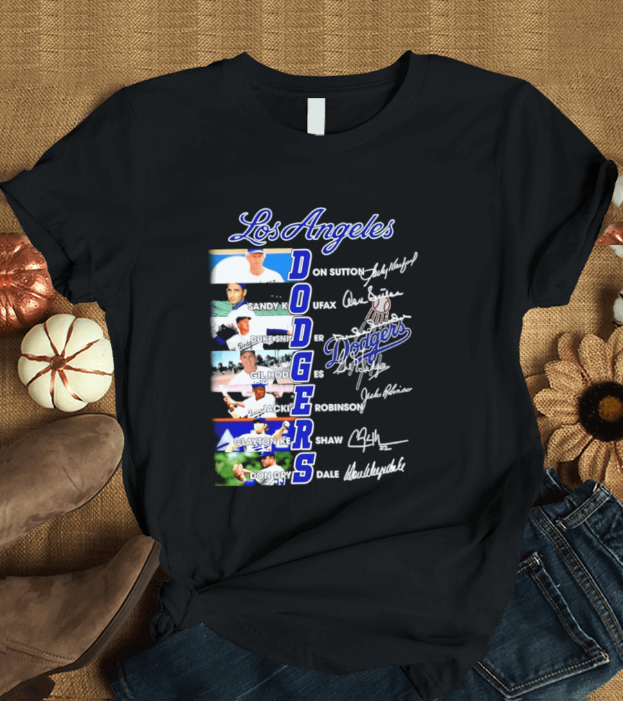 Los Angeles Dodgers Don Sutton Sandy Koufax Duke Snider Gil Hodges Jackie Robinson Clayton Kershaw Don Drysdale Signatures T-Shirt
