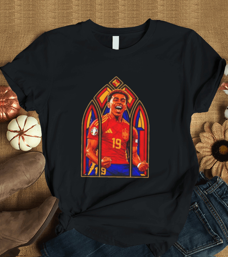 Lamine Yamal Spain National Team Number 19 Stained Glass Artistry T-Shirt