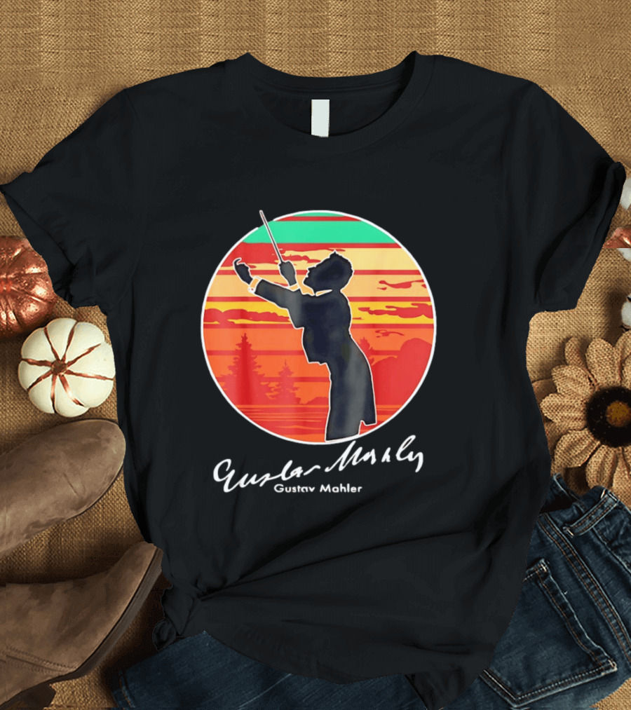 Gustav Mahler Conducting Silhouette With Vibrant Sunset T-Shirt