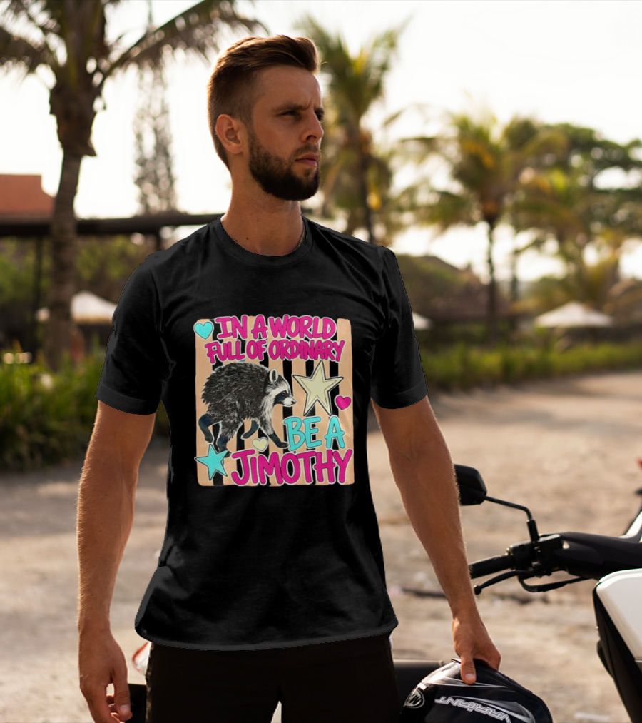 In A World Full Of Ordinary Be A Jimothy Raccoon With Stars And Hearts T-Shirt