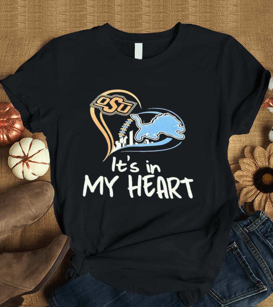OSU And Detroit Lions Heart Graphic Connection T-Shirt