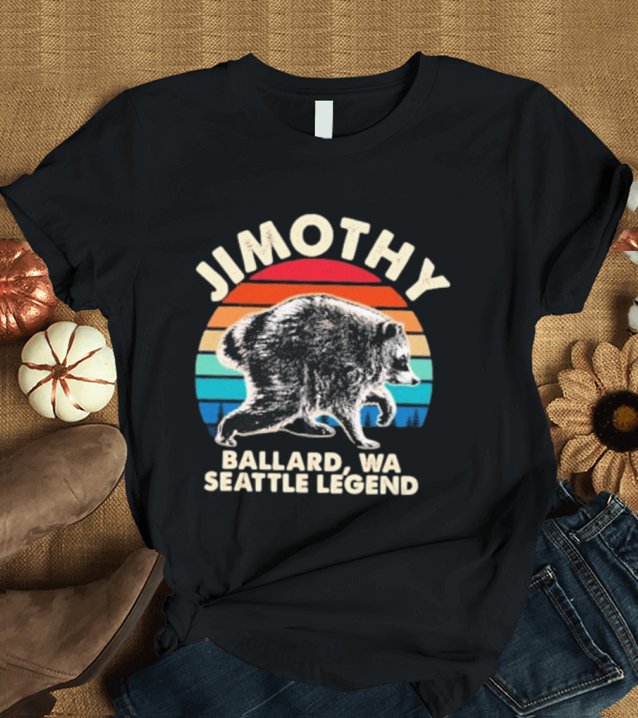 Jimothy Raccoon Ballard WA Seattle Legend Retro Vintage Sunset T-Shirt