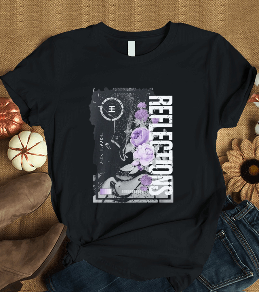 Reflections Peroxide Floral Typography With Purple Roses And Abstract Black And White T-Shirt
