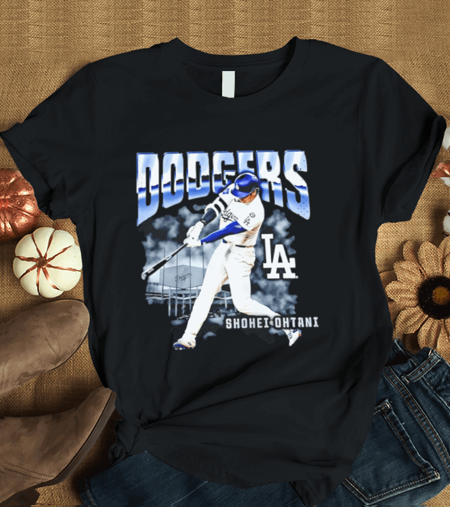 Shohei Ohtani Los Angeles Dodgers MLB Baseball Star Hitter Action Dodgers Stadium T-Shirt