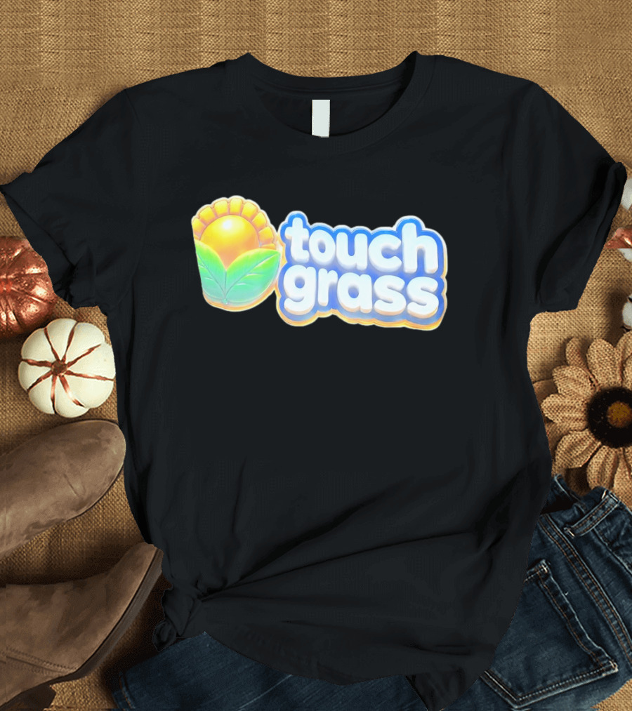 Touch Grass Plants Vs Zombies Sunflower Gaming Meme T-Shirt
