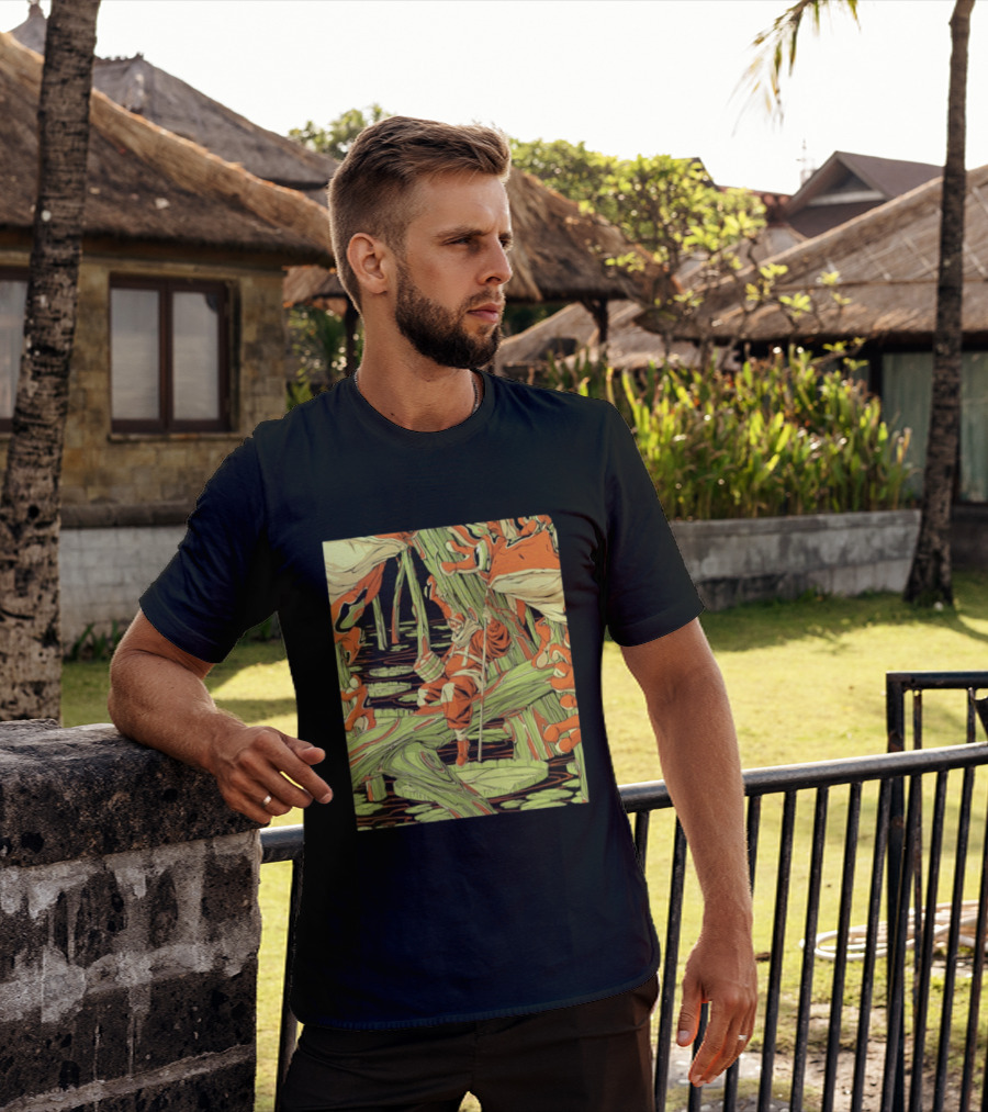 Swamp Explorer With Giant Frogs Wilderness Adventure T-Shirt