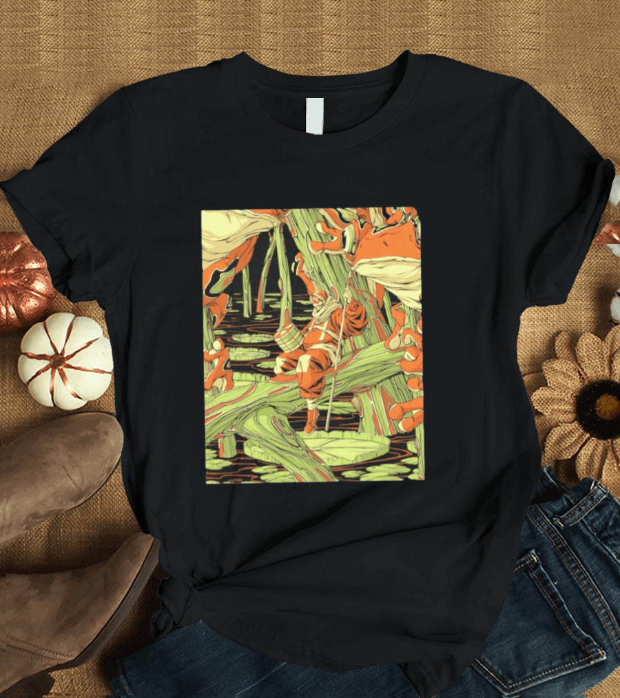 Swamp Explorer With Giant Frogs Wilderness Adventure T-Shirt