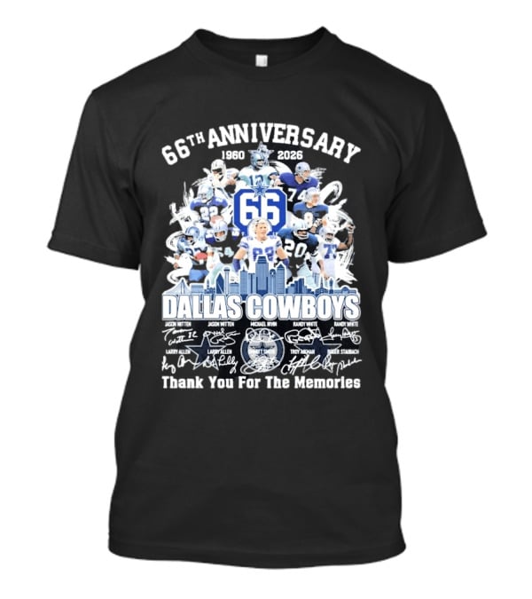 Dallas Cowboys 66th Anniversary 1960 2026 Thank You For The Memories Signatures T-Shirt