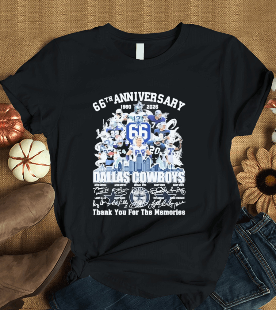 Dallas Cowboys 66th Anniversary 1960 2026 Thank You For The Memories Signatures T-Shirt